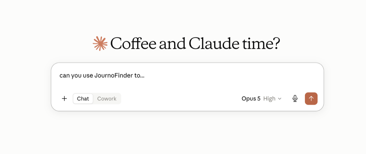Claude with JournoFinder connected, being asked to use the JournoFinder tools.
